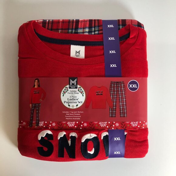 Members Mark Holiday 2-Piece Let it Snow Pajama Set Womens Sz XXL Red Plaid NEW - Picture 1 of 7
